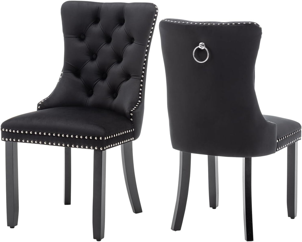 Virabit Velvet Dining Chairs, Tufted Upholstered Dining Chairs with Nailhead ...