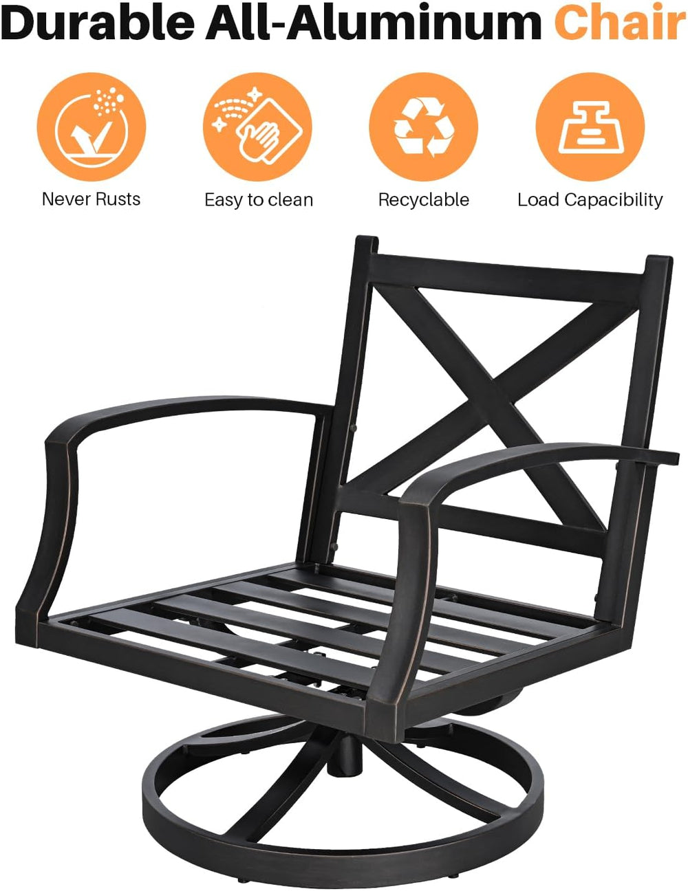 Patio Swivel Armchairs Set of 2, Never-Rust Aluminum Swivel Sofa Chairs with ...