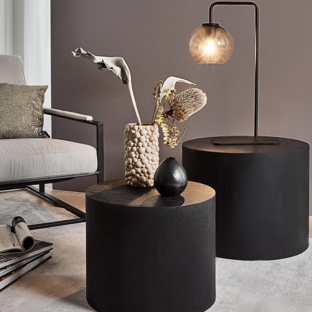 WILLIAMSPACE 18.9" Black Nesting Coffee Table Set of 2, Modern Round Cof...