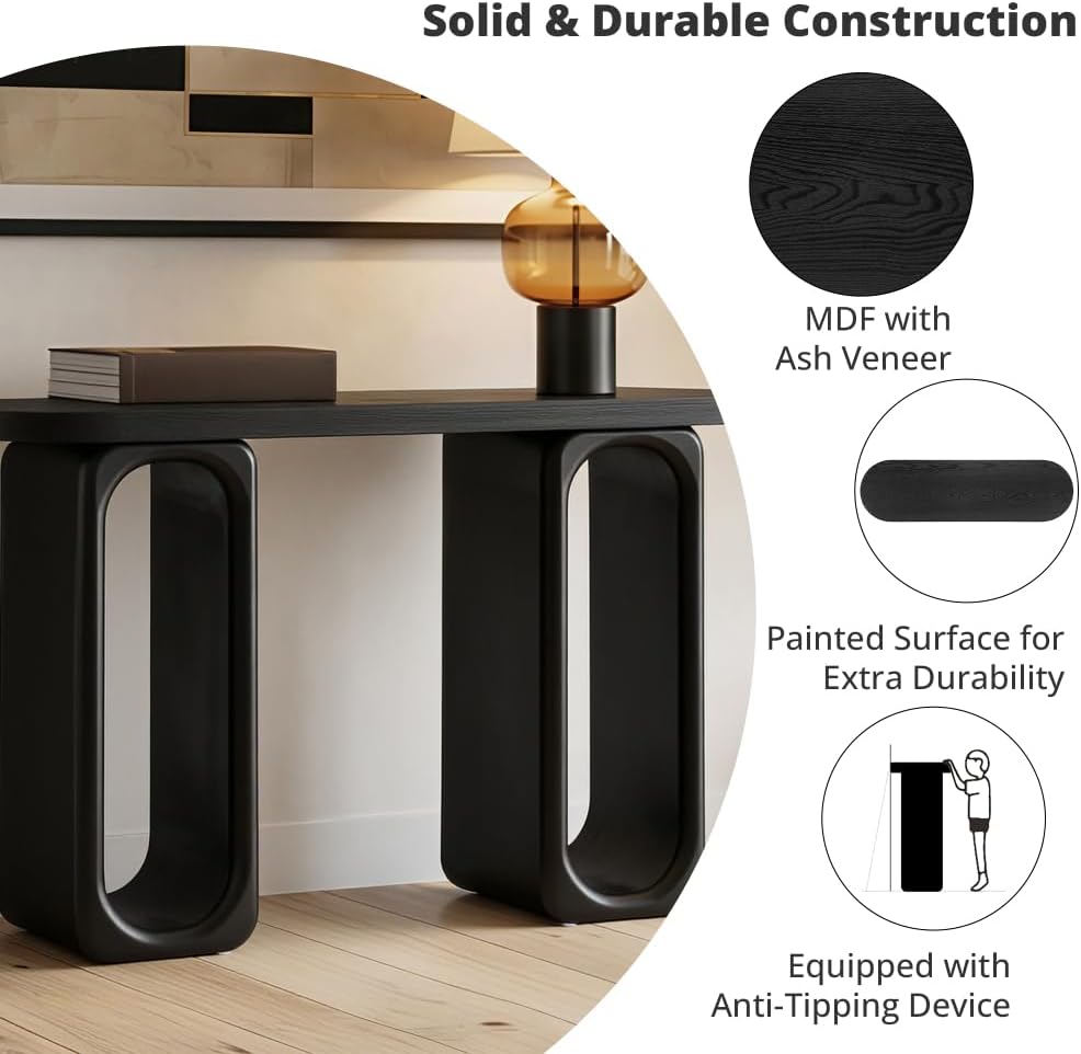 50" Modern Console Table with Oval Cutout Legs, Entryway Table with Wood...
