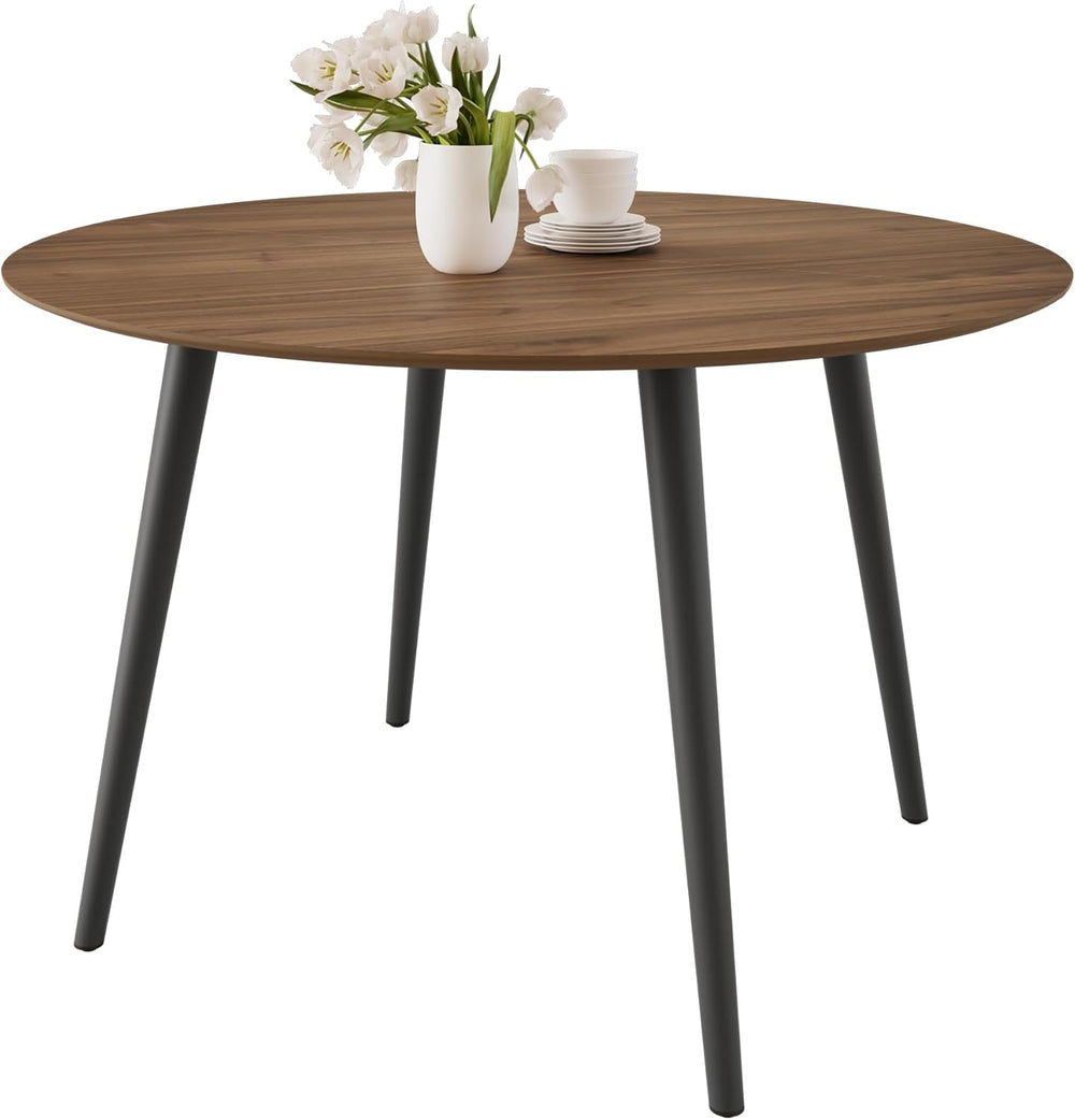 HIPIHOM 43.3 Inch Walnut Round Dining Table for 4, Space-Saving Dinette Perfe...