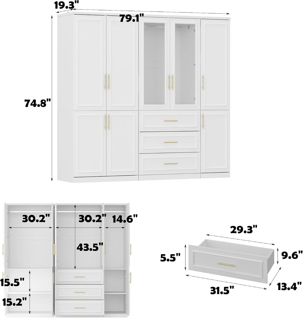 FUFU&GAGA Wardrobe Closet Collection with Doors, Modern White Bedroom Arm...