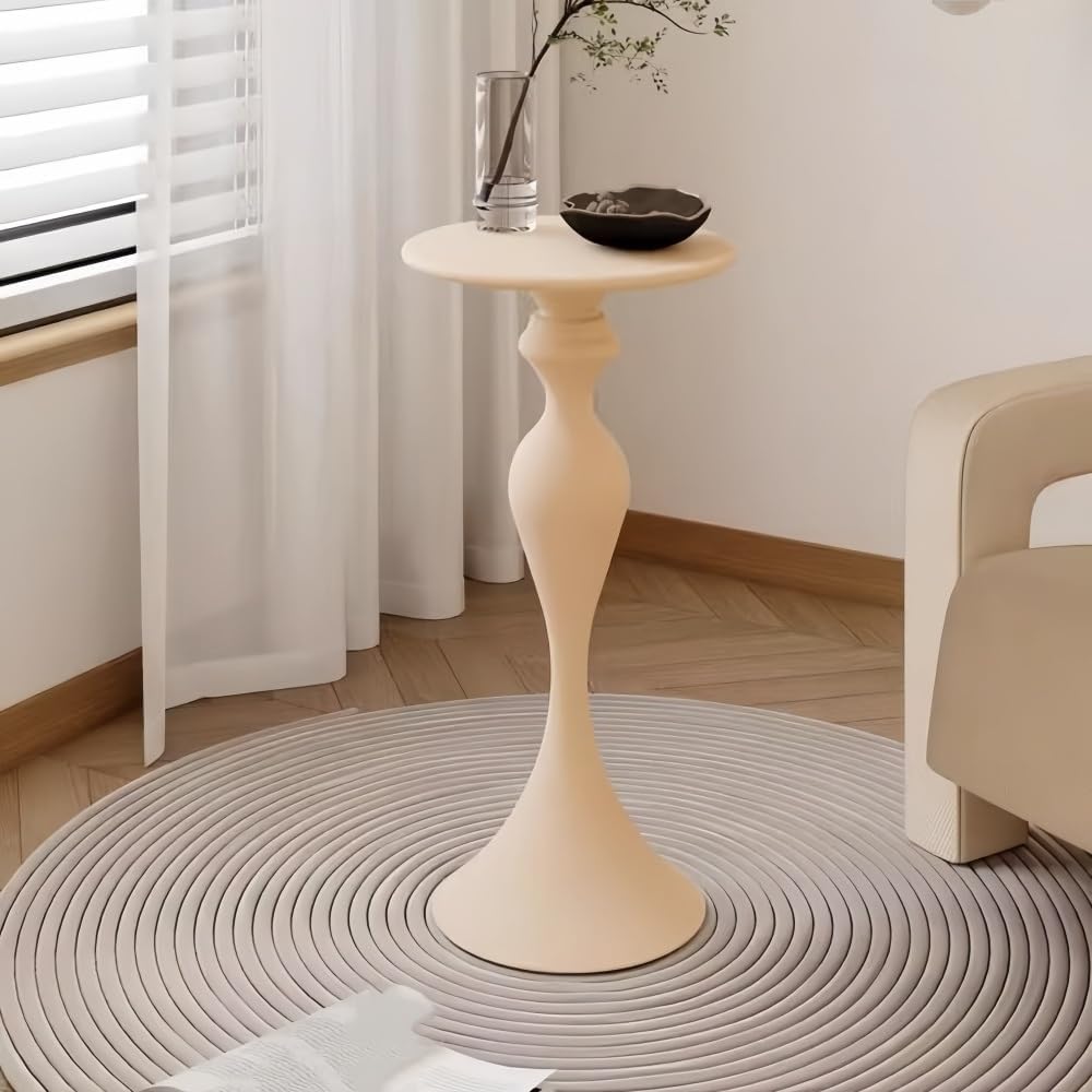 Creative-Shaped Iron Side Table, Narrow End Table with Round Desktop, Minimal...