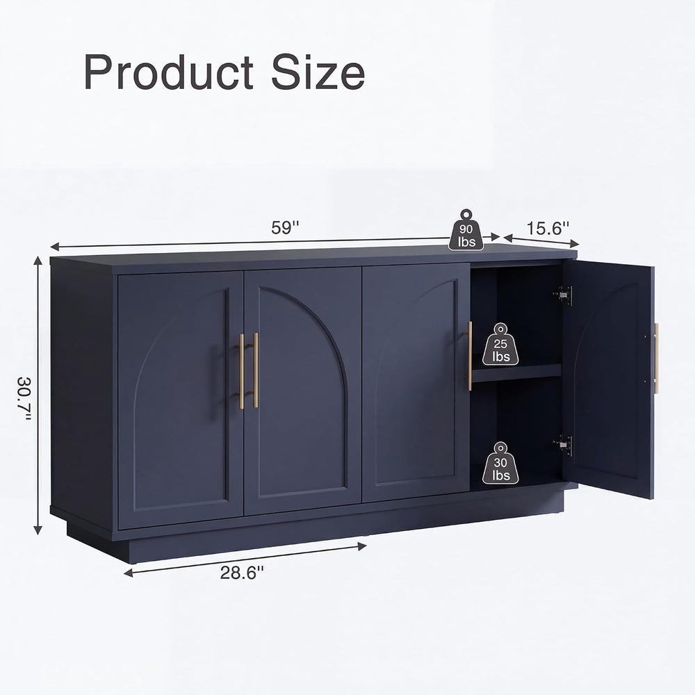 Arden 59" W Modern Sideboard Buffet Cabinet with Storage, Dark Blue
