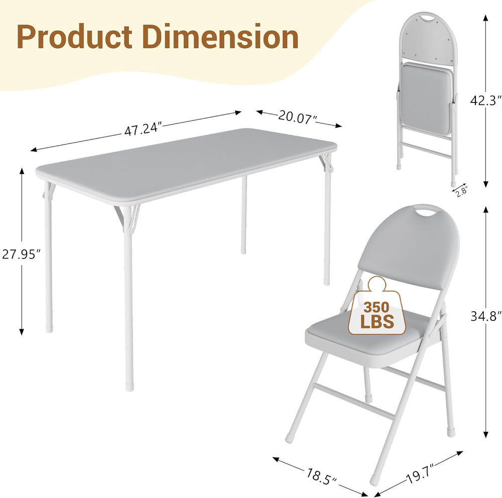 coucheta 5-Piece Rectangle Folding Table and Chairs Set, Foldable Portable Ca...