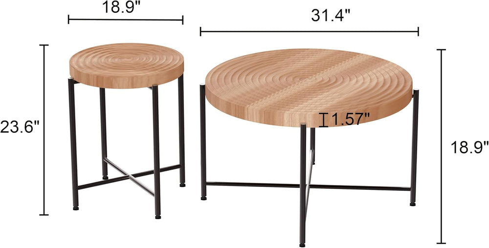 Coffee Table Set, End Table, MDF Living Room Tables with PVC Cover, Cylindric...