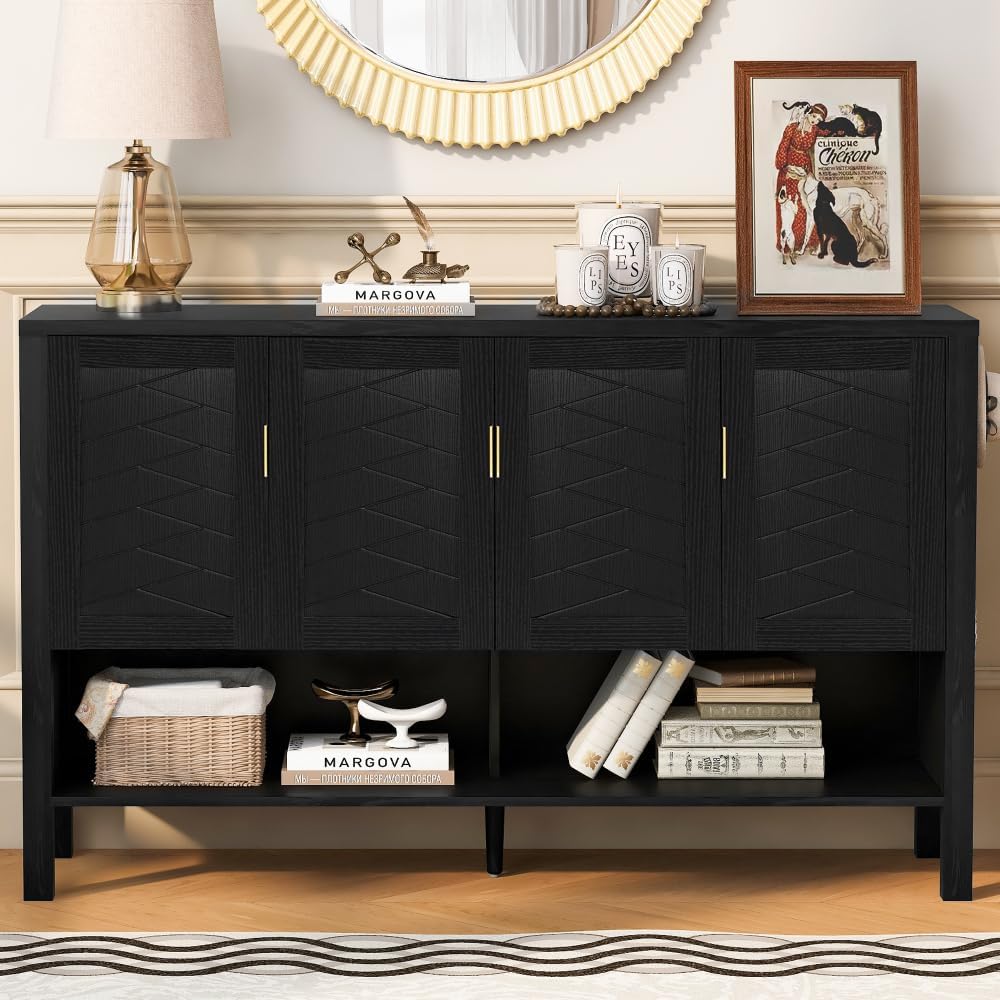 U_STYLE 55.1''Storage Sideboard with 4-Doors,Multi Functional Buffet ...