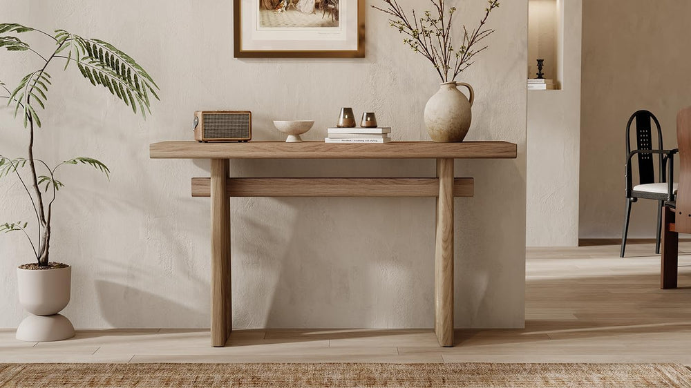 59.25" Long Console Table with Geometric Silhouette, Modern Wooden Hallw...