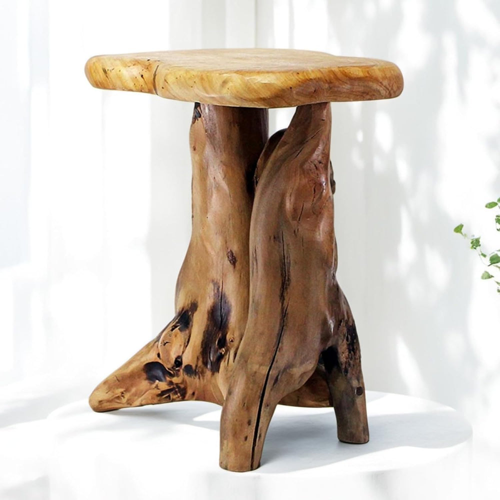 WELLAND Solid Wood Pedestal End Table, 19" H Rustic Accent Table