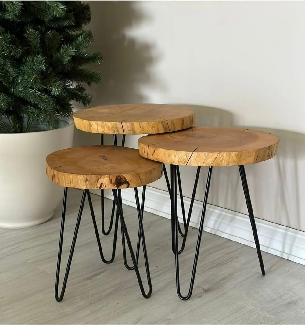SODEF Set of 3 Round Nesting Coffee Tables, Wood with Country Style, Pink Fin...