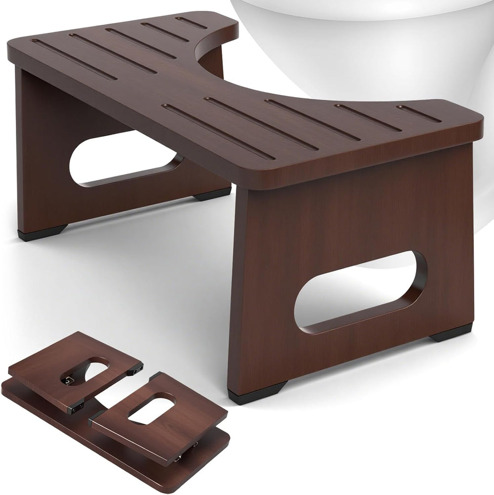 Foldable Toilet Stool, 7 Inch Poop Stool for Bathroom, Bamboo Toilet Stool Sq...