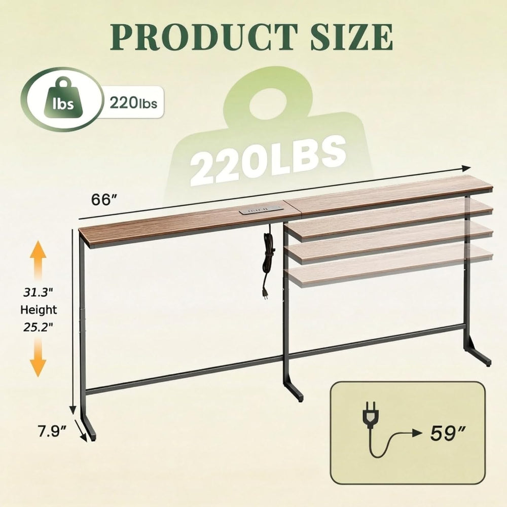 Slim Console Table with Outlet & Height Adjustable, 66'' Behind S...