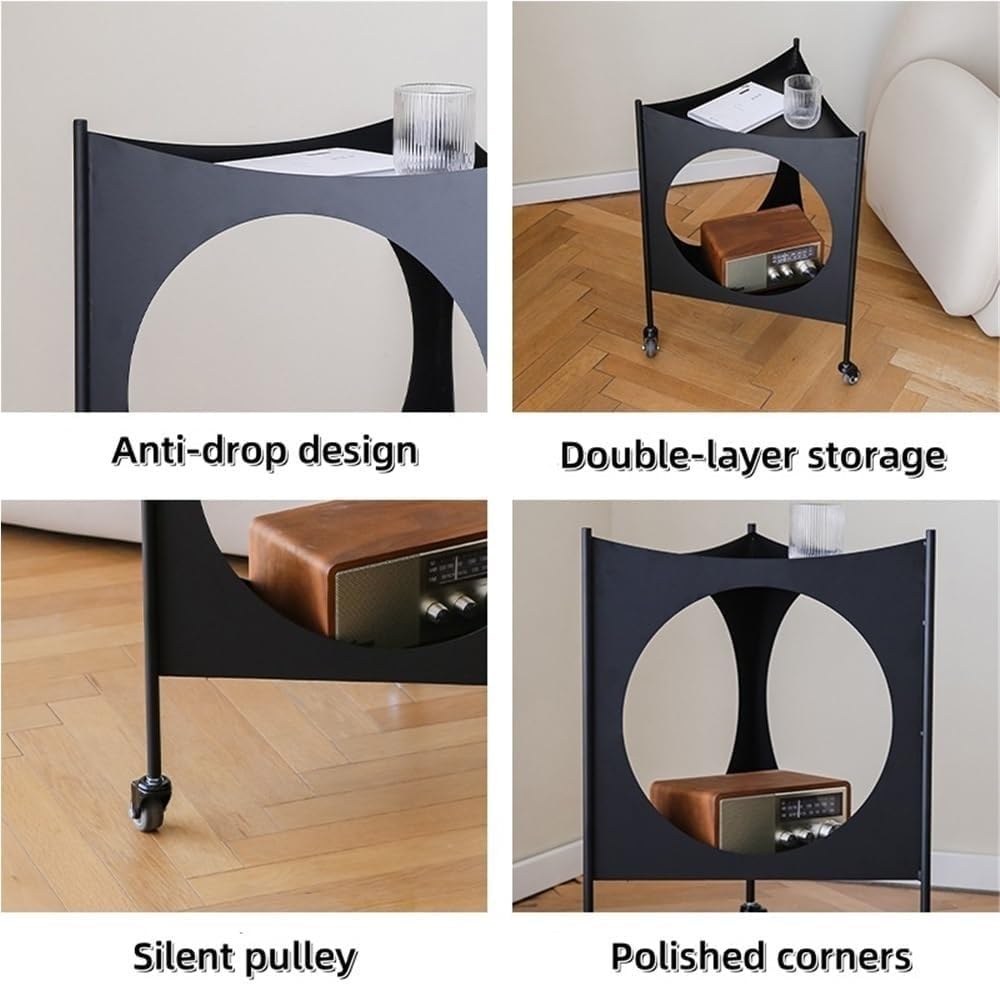 Metal Triangle Side Table with Wheels Movable 2-Tier End Table Modern Coffee ...