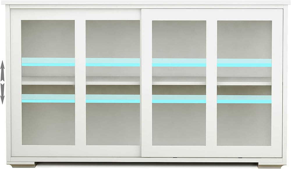 White Sideboard Buffet Cabinet with Sliding Glass Doors, Storage Credenza wit...