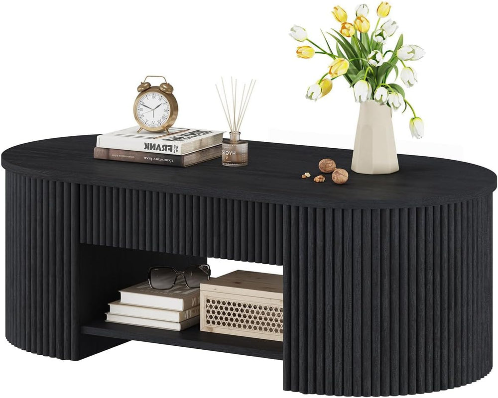 FATORRI Coffee Table for Living Room Storage, Modern Wood Fluted Center Table...