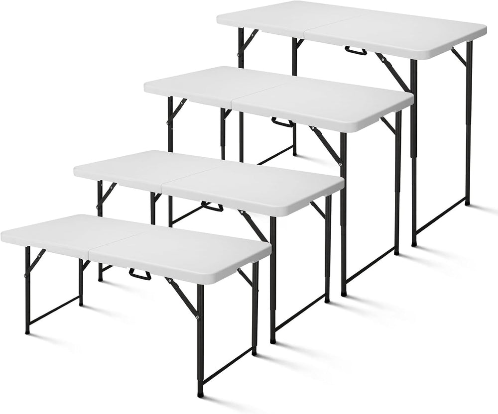 4ft Folding Table, Portable Fold-in-Half Adjustable Height Utility Table for ...