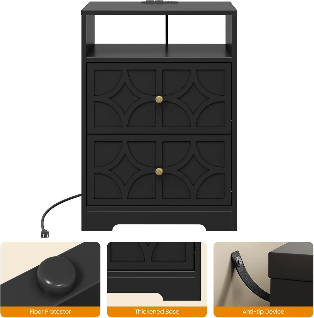 RoyalCraft Nightstand Set of 2, Large Night Stand with Charging Station, Mode...