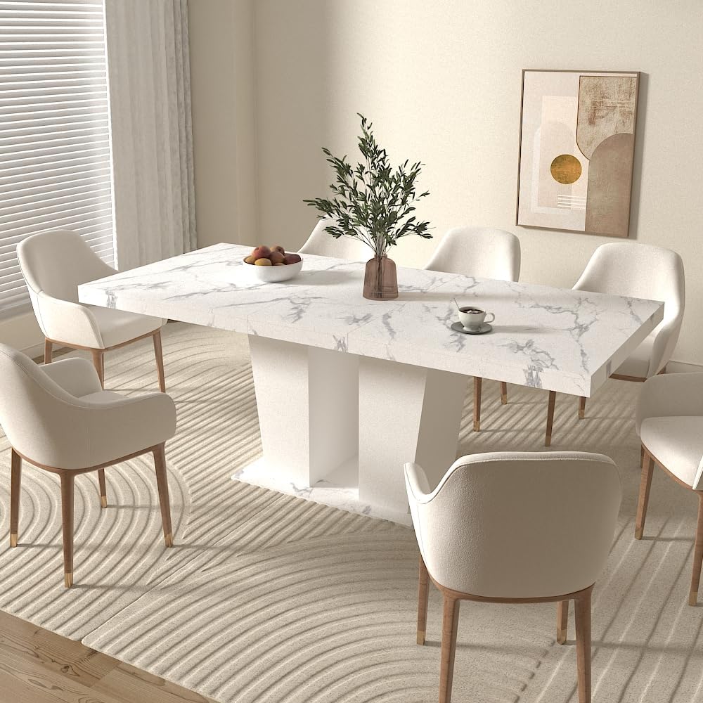 78.74'' Extendable Rectangular Dining Table for 4-8, Modern Mid-Centu...
