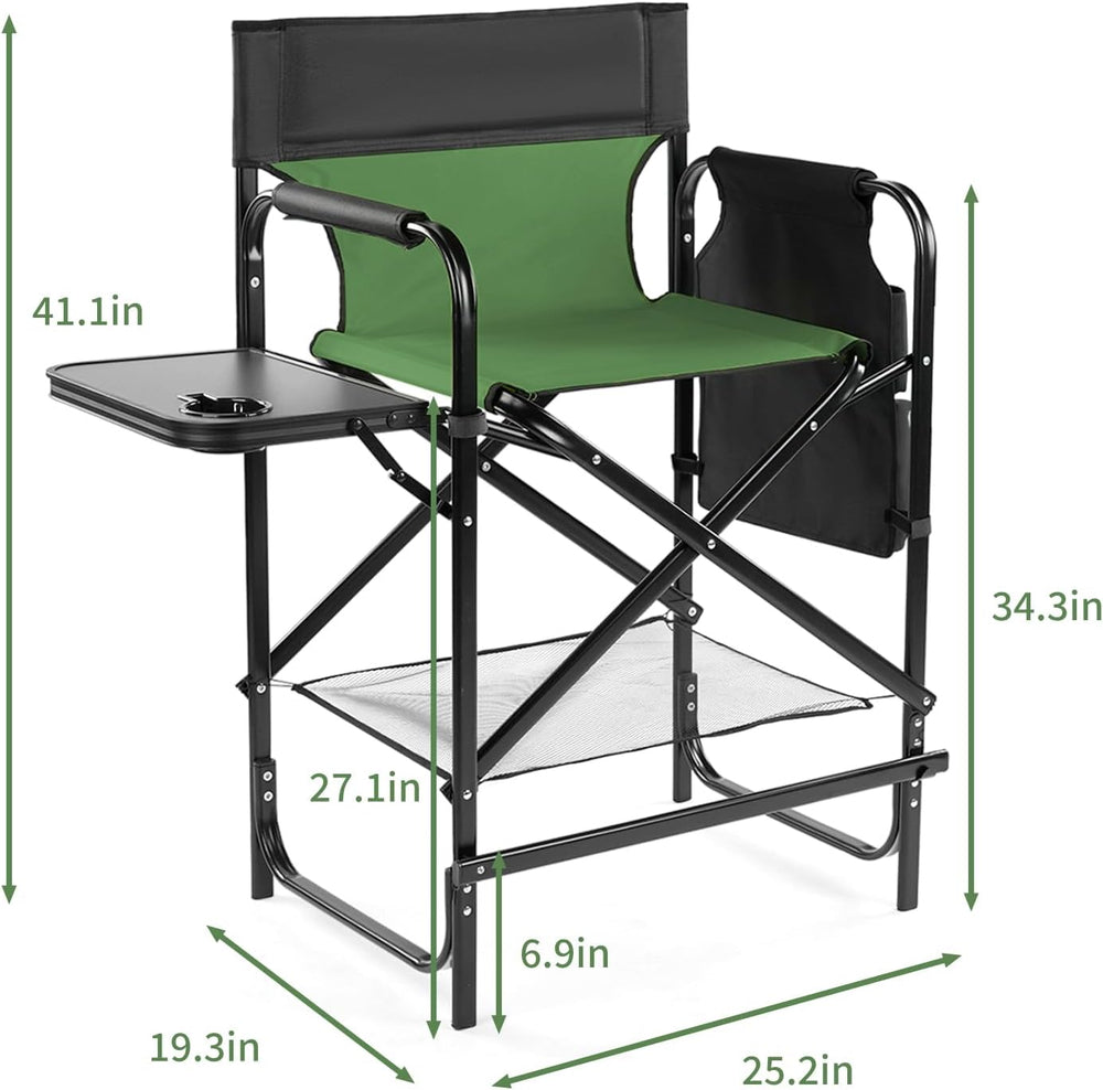 26" Tall Directors Chair, Outdoor Height Seat Folding Chair with Side Ta...
