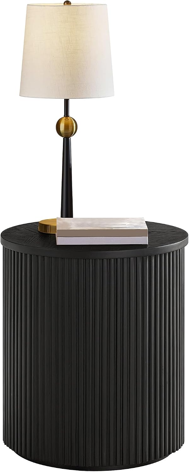 Alaterre Furniture Amos Round End Table - 20 Inch Solid Wood Fluted Nightstan...
