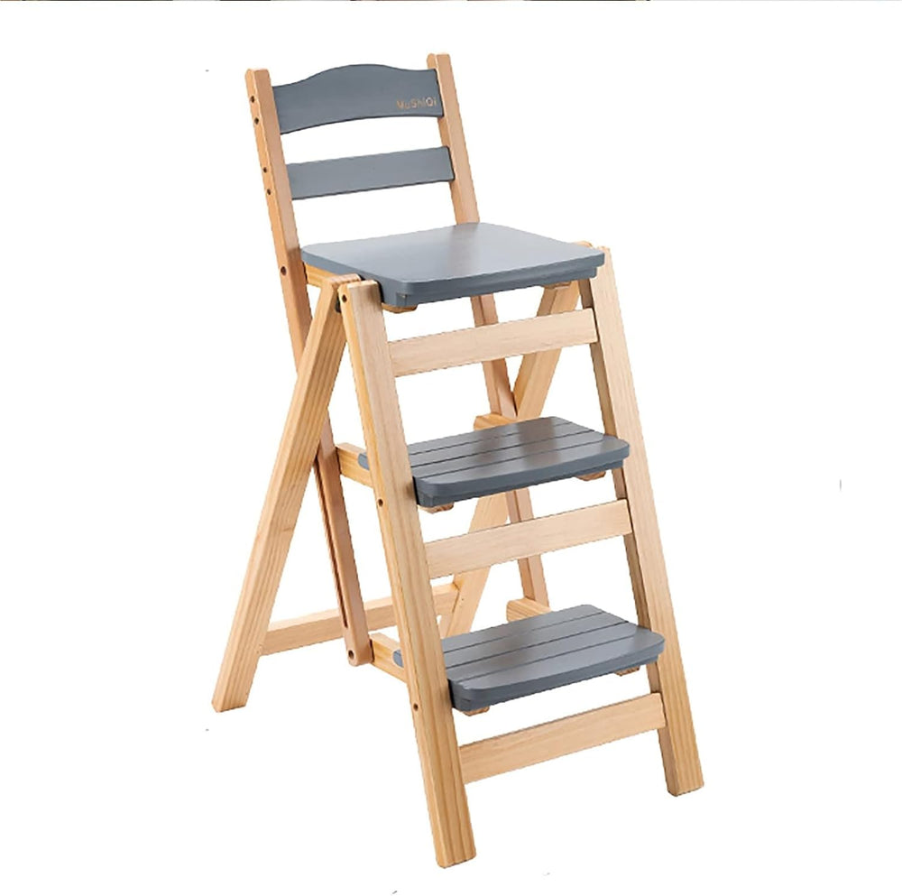 Height Foldable Stool Tall Stool,Solid wood Folding Bar Stool 3 Step Indoor L...