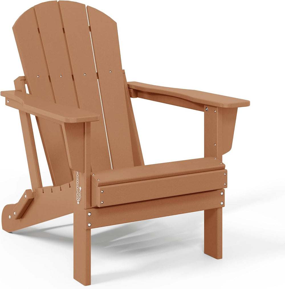 Malibu 2 Piece Set Outdoor Folding Poly Adirondack Chair, Teak