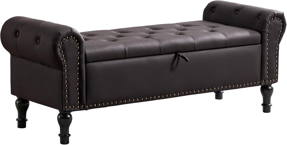 51" Storage Bench for Bedroom, Faux Leather End of Bed Bench, Queen Size...