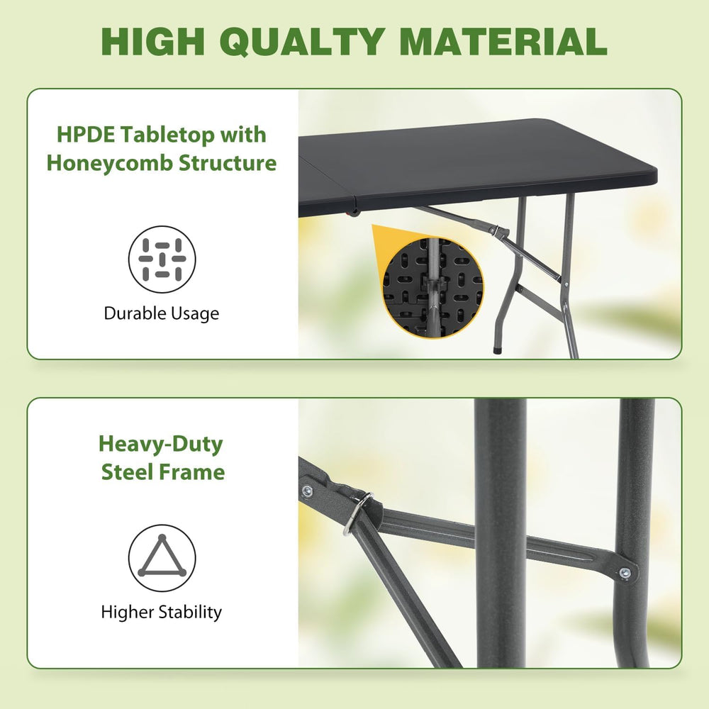 6FT Folding Table, Heavy Duty Plastic Table Portable Fold-in-Half Utility Tab...