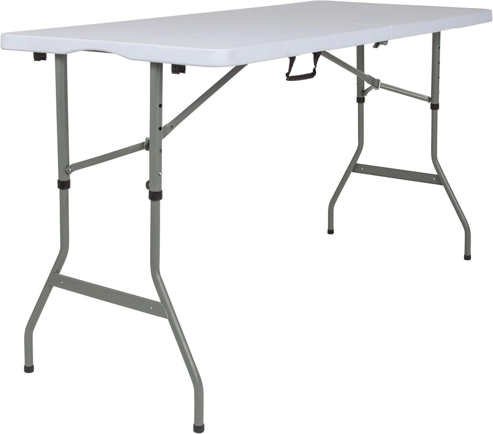 Flash Furniture 5 ft Plastic Bi-Fold Table, Granite White | Height Adjustable...