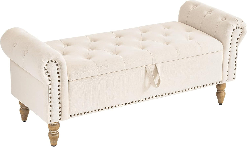 Furnimart Storage Bedroom Bench for End of Bed, Faux Linen Upholstered Storag...