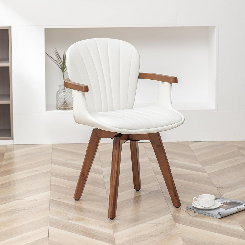 LUNLING Swivel Dining Chairs, Mid Century Modern White Faux Leather Kitchen C...