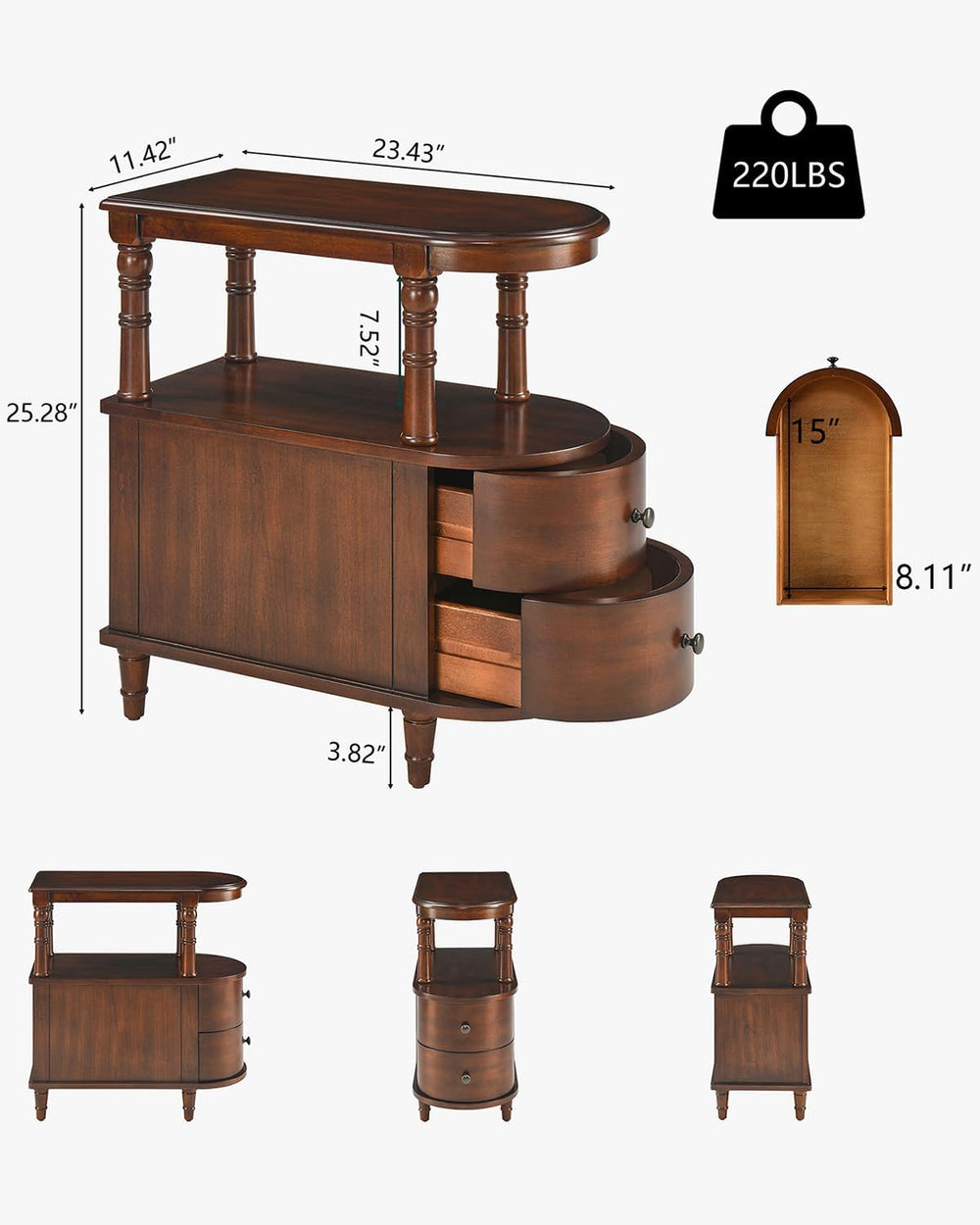Biaco Solid Wood End Table with 2 Drawers & Shelf - Cherry Walnut Vintage...