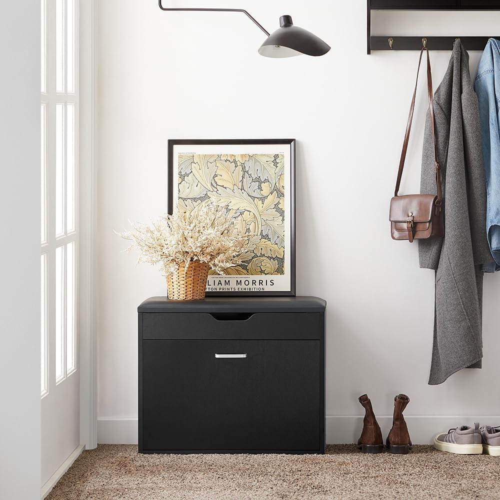 SoBuy Small Shoe Bench, Narrow Shoe Cabinet with Folding Padded Seat, Small S...