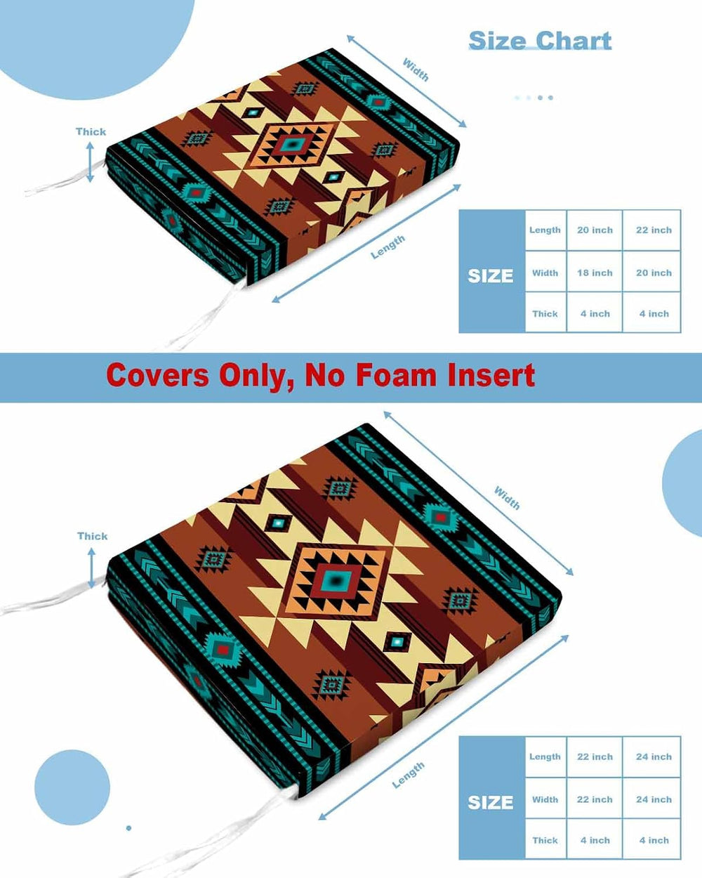South West Red Indoor Outdoor Couch Cushion Covers Replacement 2 Pack, Native...