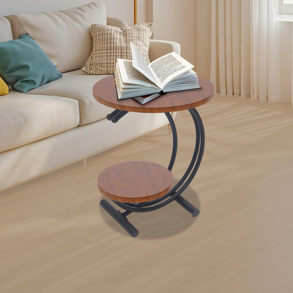 JOMCYDM 2-Tier Side Table, 2-Tier Round End Table, 55x55x60cm End Table with ...
