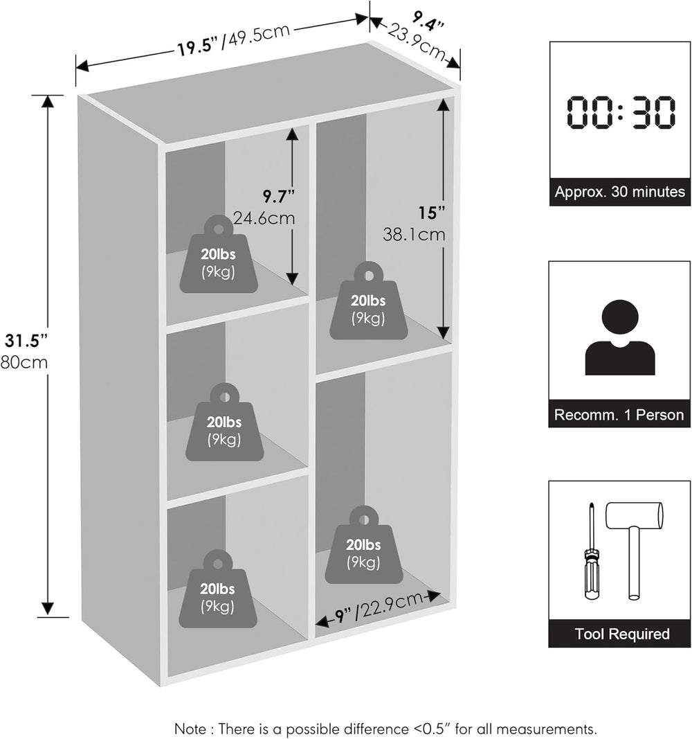 Furinno Reed Closet Organizers and Storage, 5-Cube Reversible Closet Shelves,...