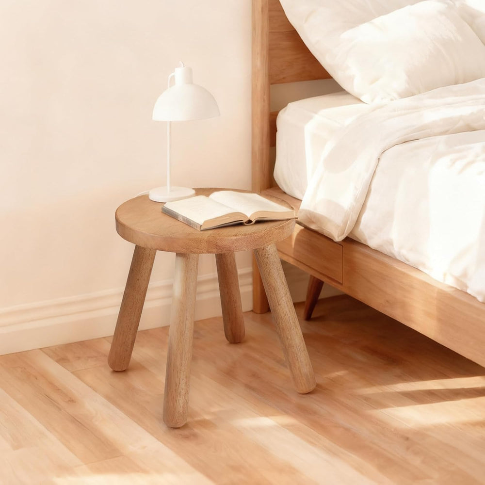 11.8" H Round Solid Wooden Stool Wood Plant Stand Woden Decorative Stool...