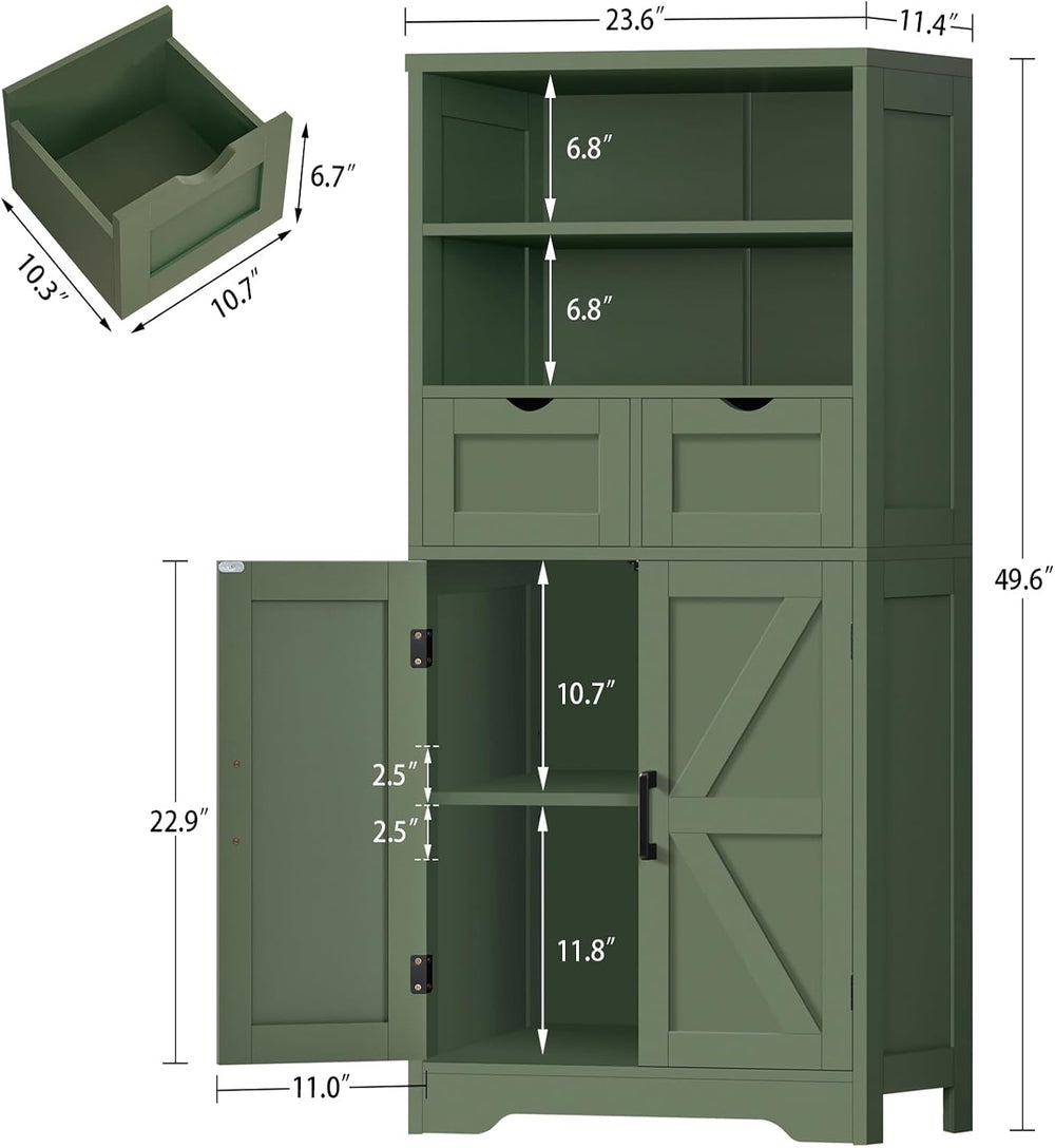 TEENFON Bathroom Cabinet with Adjustable Shelf & 2 Drawers, Farmhouse Sto...