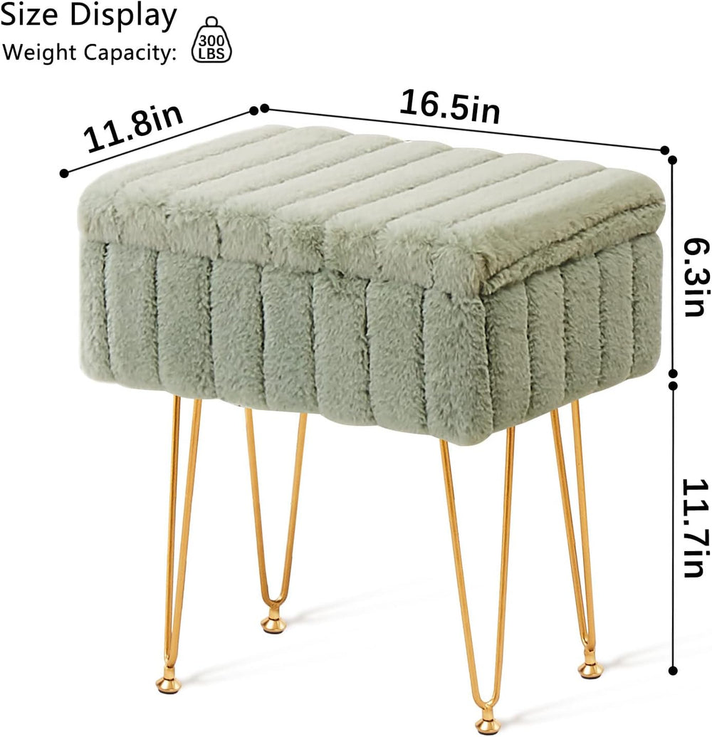 Wimarsbon Faux Mink Fur Storage Ottoman, Modern Soft Footstool, Storage Bench...