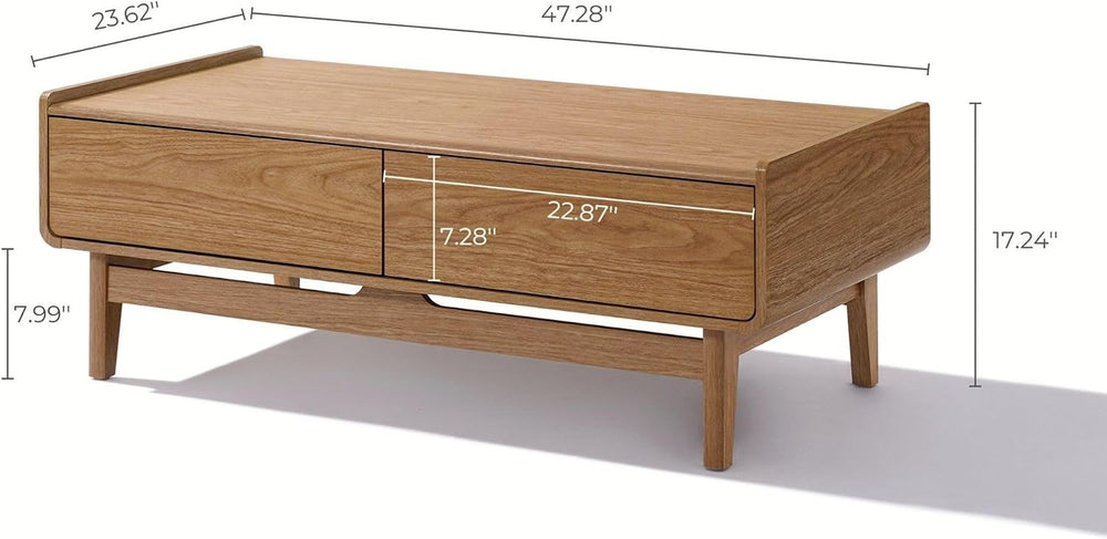 LuxenHome 47" Coffee Table with Storage, Oak Center Table for Living Room