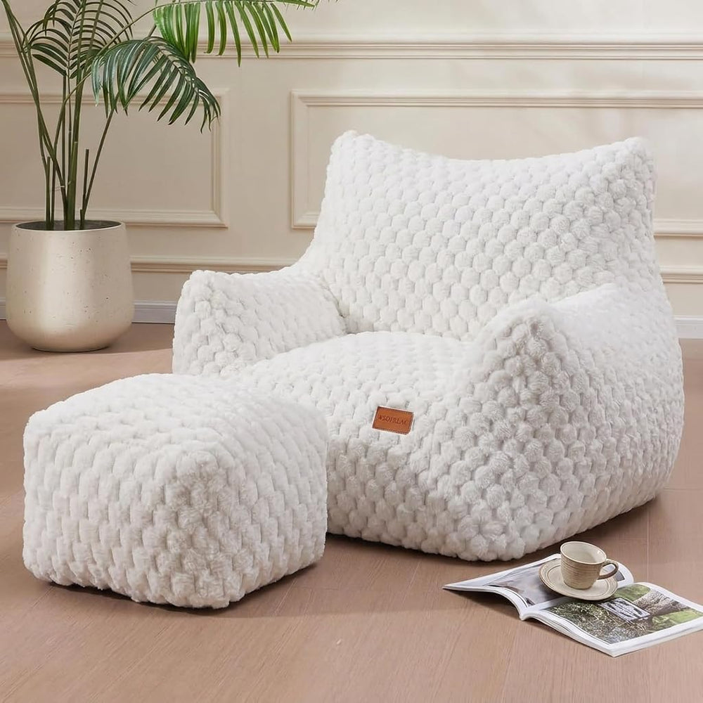 Bean Bag Chair with Ottoman, Modern Giant Bean Bag Couch Sofa with Footstool,...