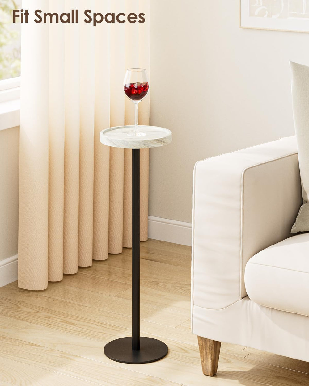 Drink Table, Small Pedestal Side Table, Round Cocktail Table, Circle Accent E...