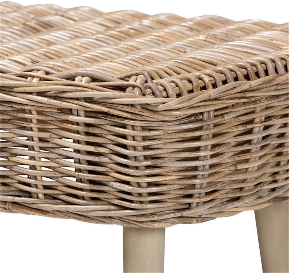 bali & pari Raisa Natural Kubu Rattan and Gray Acacia Wood Accent Bench