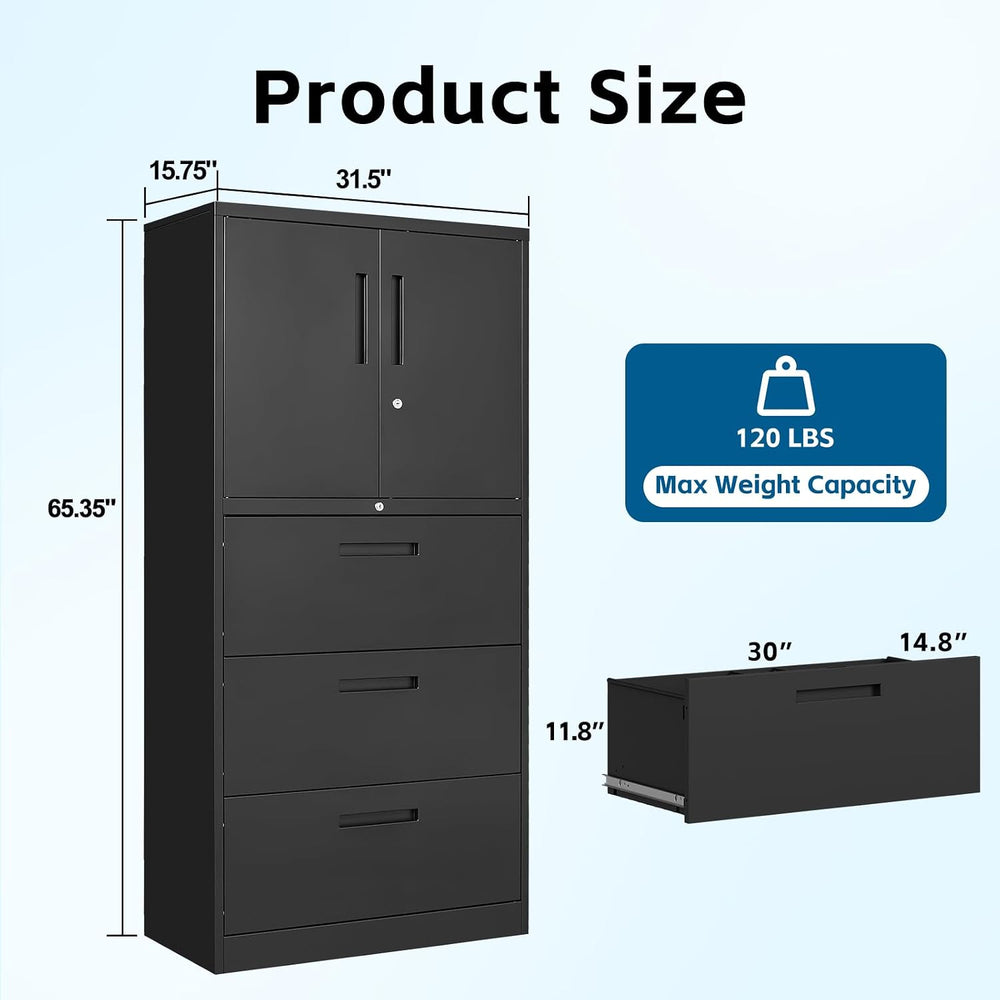 PEUKC 3-Drawer Metal File Cabinet, Lateral Vertical Filing Cabinets for Home ...