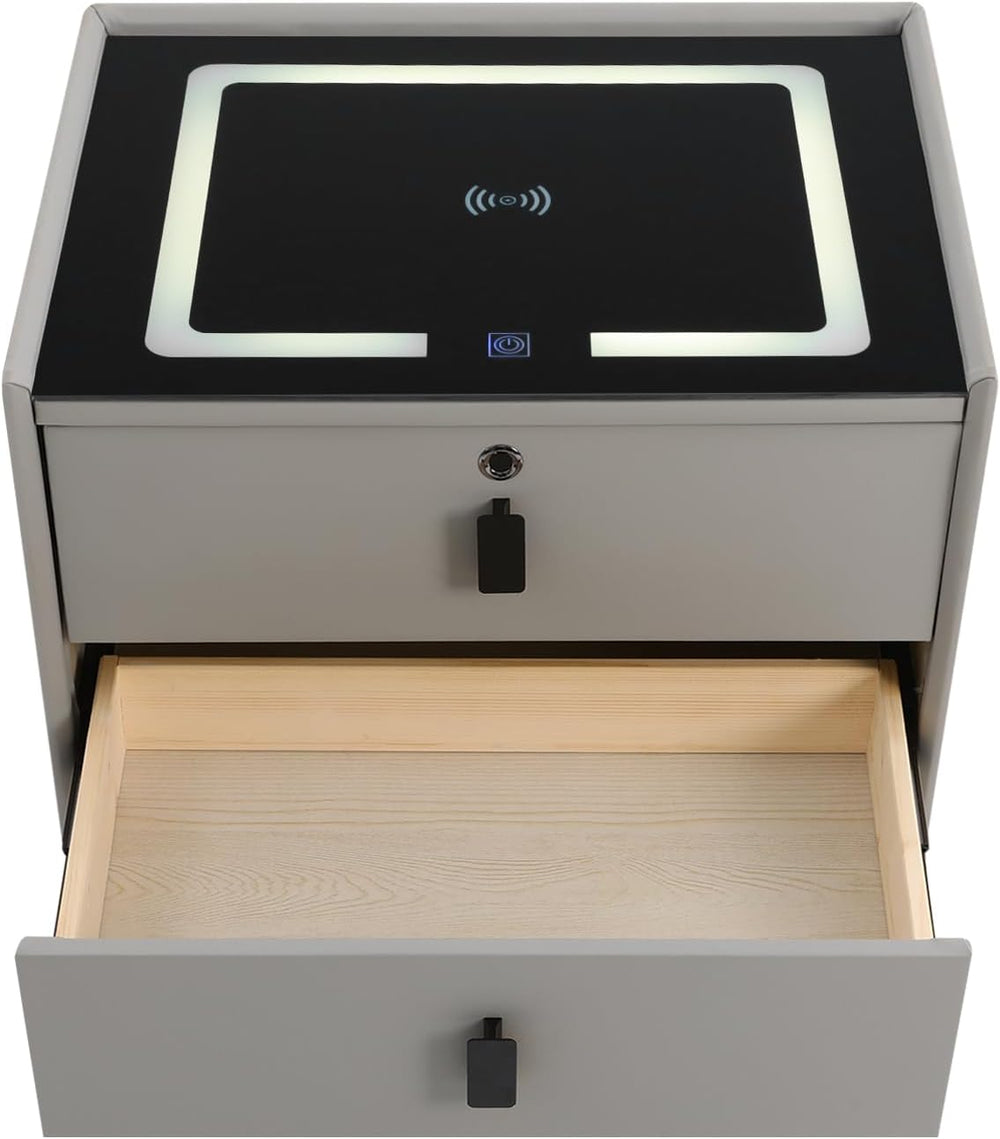 3 Color LED Nightstand with Wireless Charging Station & USB Ports, 2 Draw...
