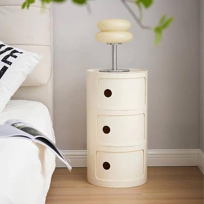 Round Nightstand with 3 Drawers, Modern Style Side Table, Multifunctional End...