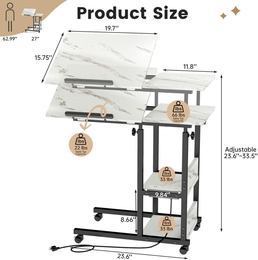 Hadulcet Adjustable C Table with Charging Station, Tiltable Desk C Shaped End...