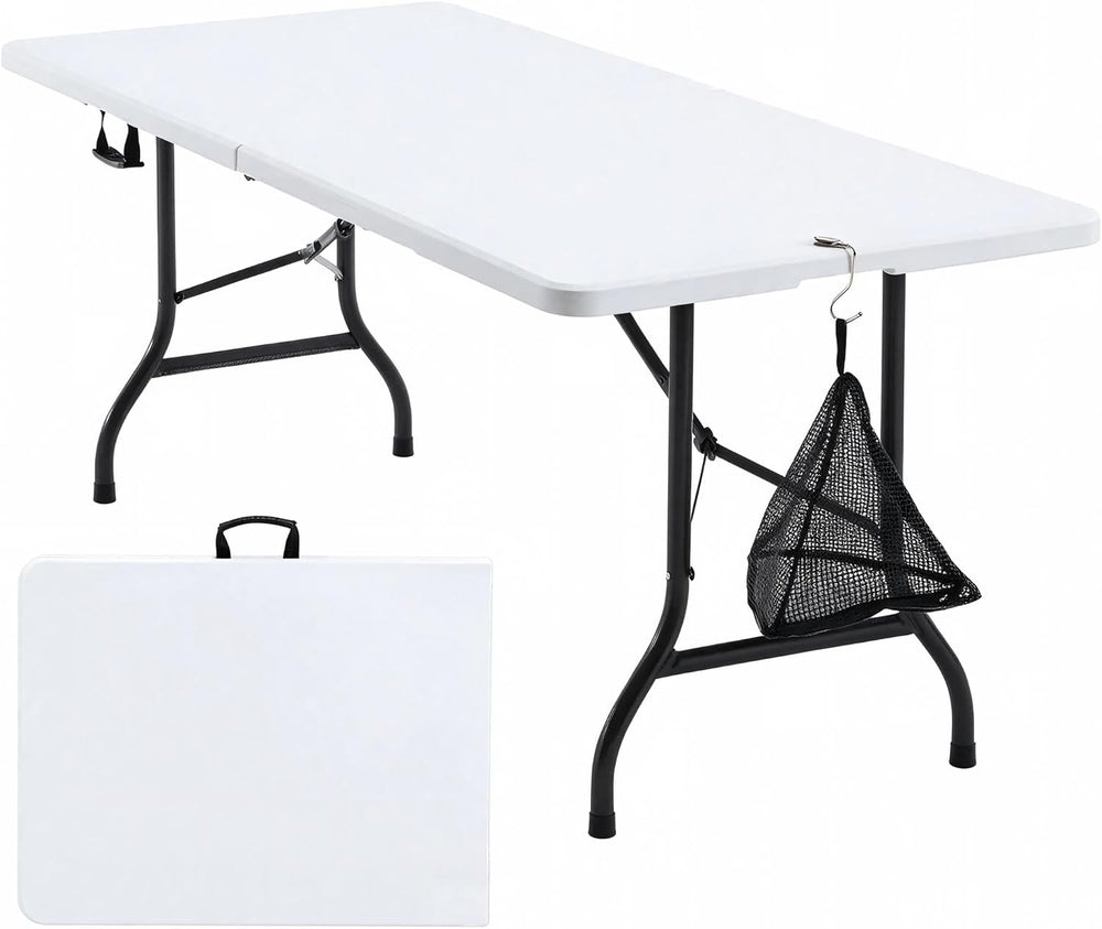 VECELO 6Ft Folding Picnic Table, Indoor Outdoor Plastic Portable Foldable Des...