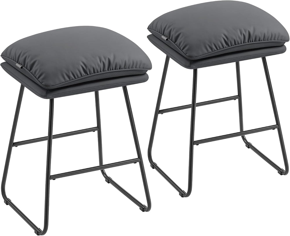 VASAGLE Bar Stools Set of 2, Leather, Metal Sled Legs, 25.6 Inches