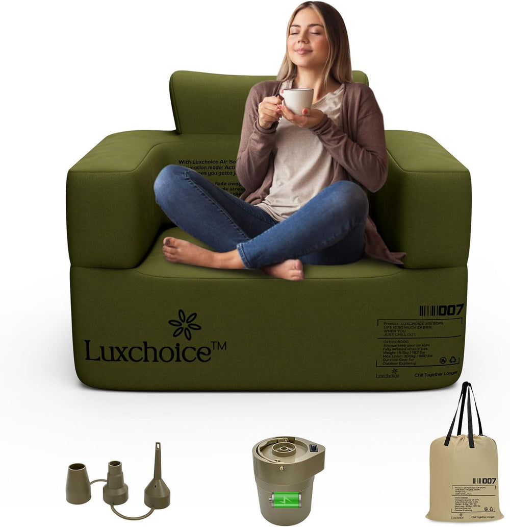 Inflatable Chair for Camping Built in Removable Pump Blow Up Couch Sofa